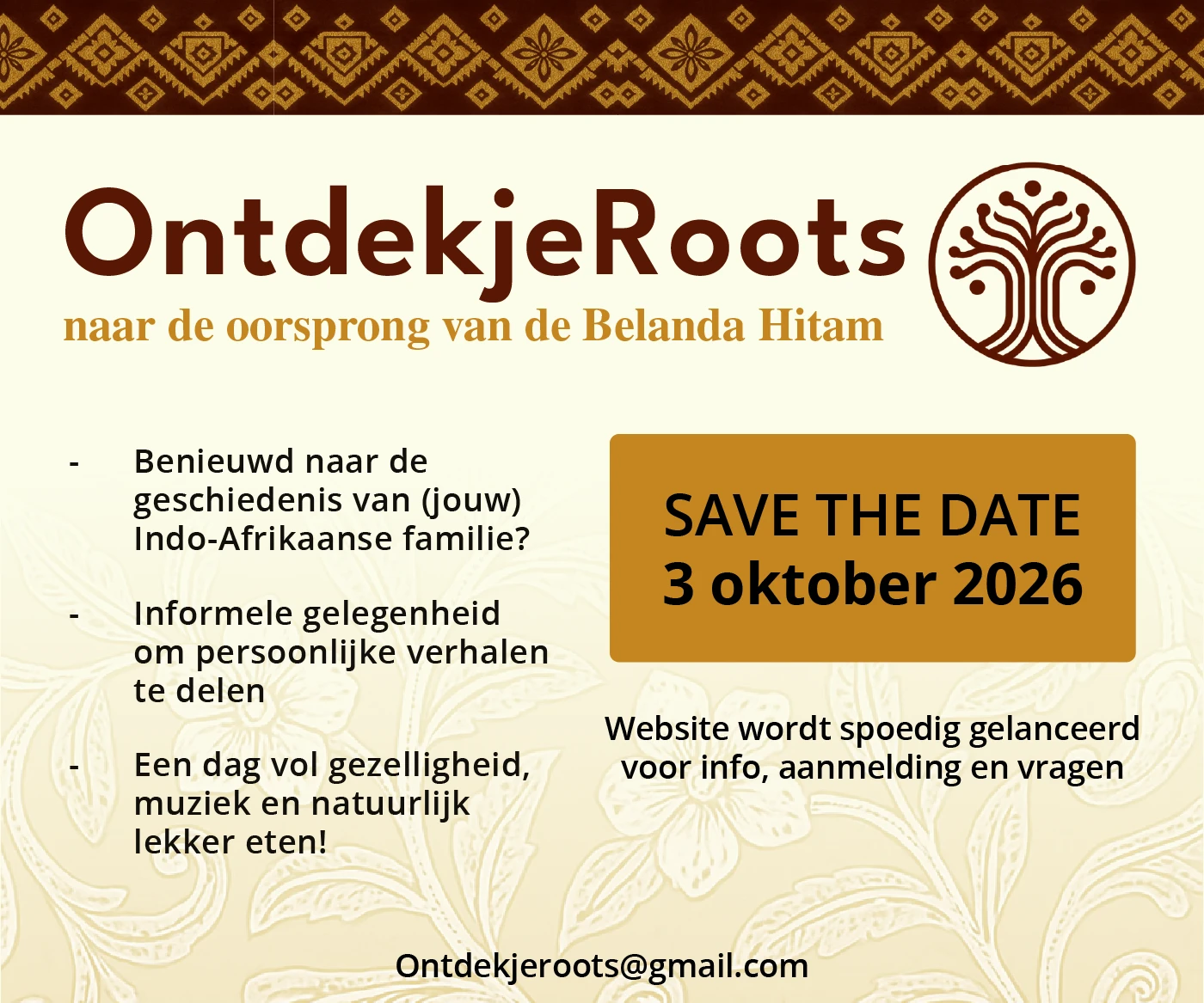 ontdekjeroots save the date 3 oktober 2026 event aankondiging